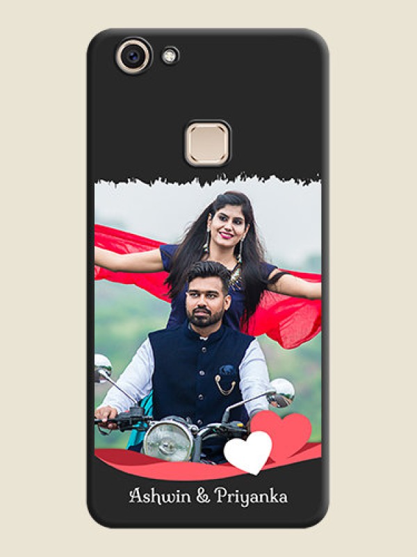 Custom Pin Color Love Shaped Ribbon Design with Text On Space Black Custom Soft Matte Mobile Back Cover - Vivo V7 Plus