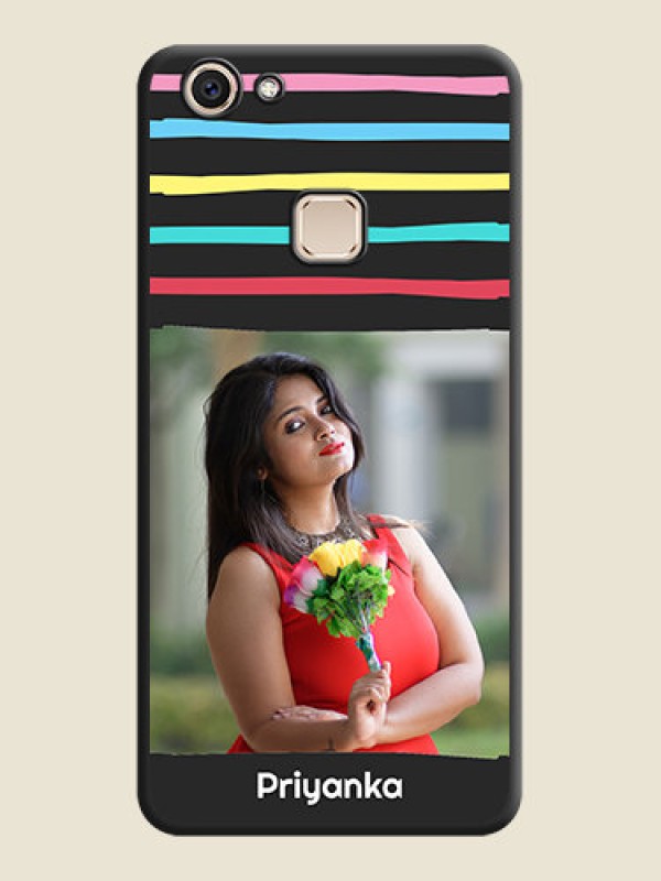 Custom Multicolor Lines with Image On Space Black Custom Soft Matte Mobile Back Cover - Vivo V7 Plus
