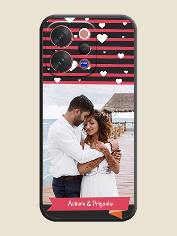 Custom White Color Love Symbols with Pink Lines Pattern On Space Black Custom Soft Matte Mobile Back Cover - Vivo V70 5G