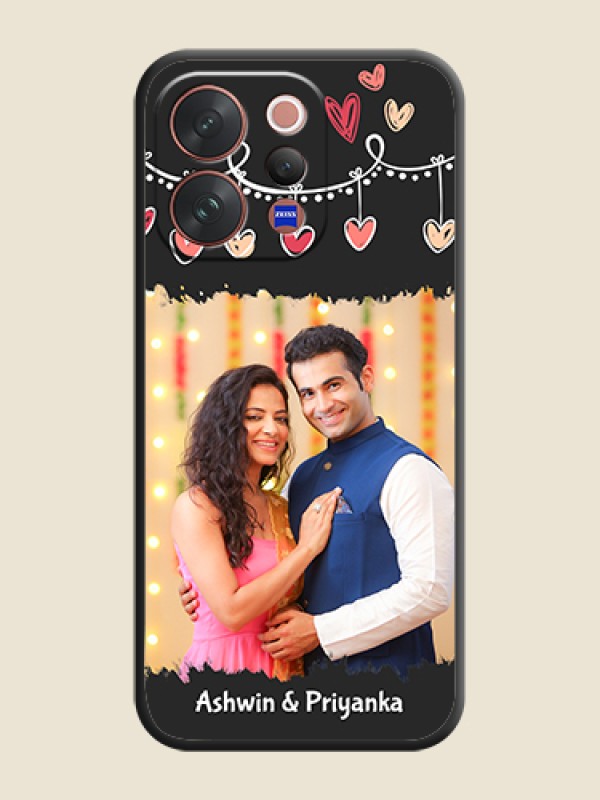 Custom Pink Love Hangings with Name On Space Black Custom Soft Matte Mobile Back Cover - Vivo V70 Elite 5G
