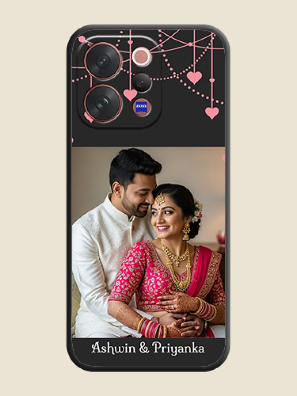 Custom Pink Love Hangings with Text On Space Black Custom Soft Matte Mobile Back Cover - Vivo V70 Elite 5G