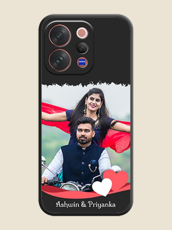 Custom Pin Color Love Shaped Ribbon Design with Text On Space Black Custom Soft Matte Mobile Back Cover - Vivo V70 Elite 5G