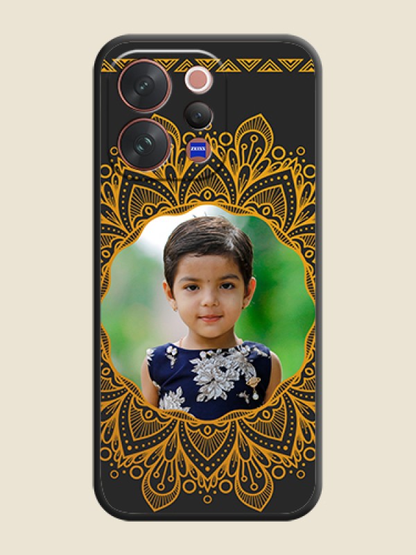 Custom Round Image with Floral Design On Space Black Custom Soft Matte Mobile Back Cover - Vivo V70 Elite 5G