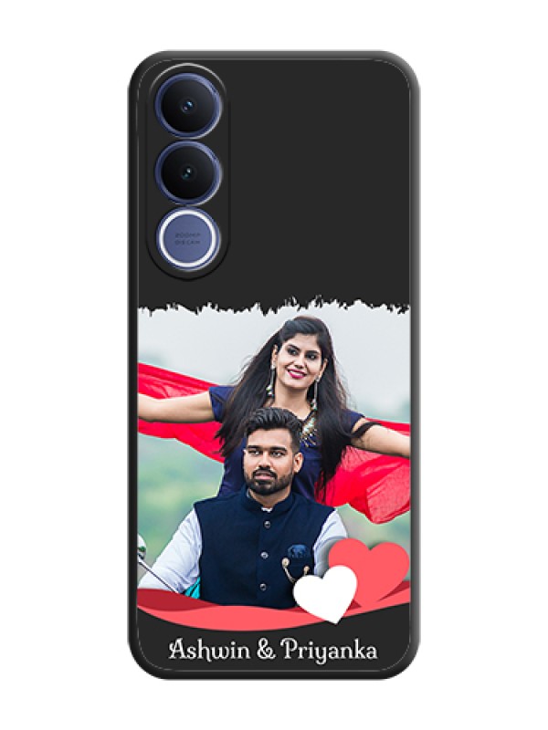 Custom Pin Color Love Shaped Ribbon Design with Text On Space Black Custom Soft Matte Mobile Back Cover - Vivo V70 Fe 5G