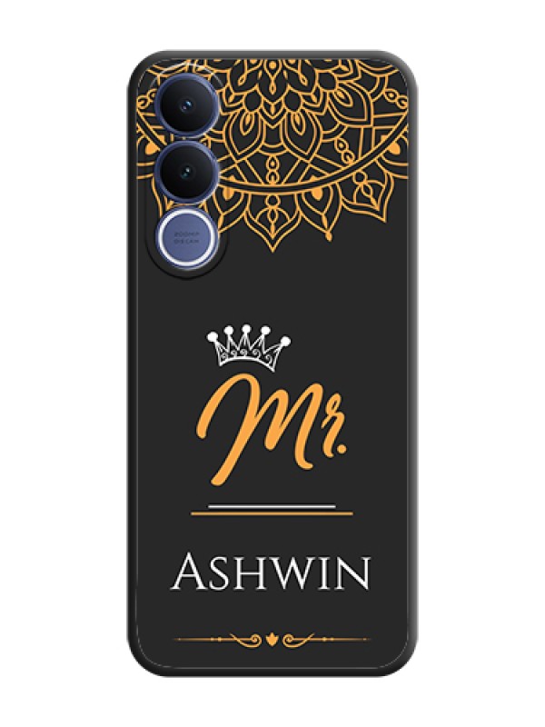 Custom Mr Name with Floral Design On Space Black Custom Soft Matte Mobile Back Cover - Vivo V70 Fe 5G