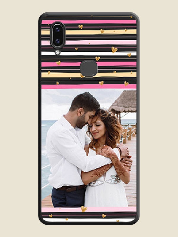 Custom Multicolor Lines and Golden Love Symbols Design on Photo on Space Black Soft Matte Mobile Cover - Vivo V9 Pro
