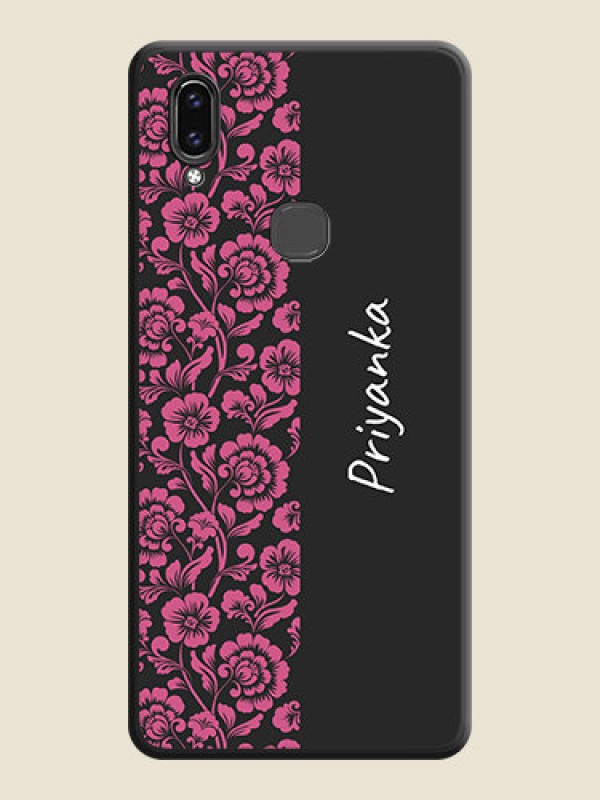Custom Pink Floral Pattern Design With Custom Text On Space Black Personalized Soft Matte Phone Covers -Vivo V9 Pro