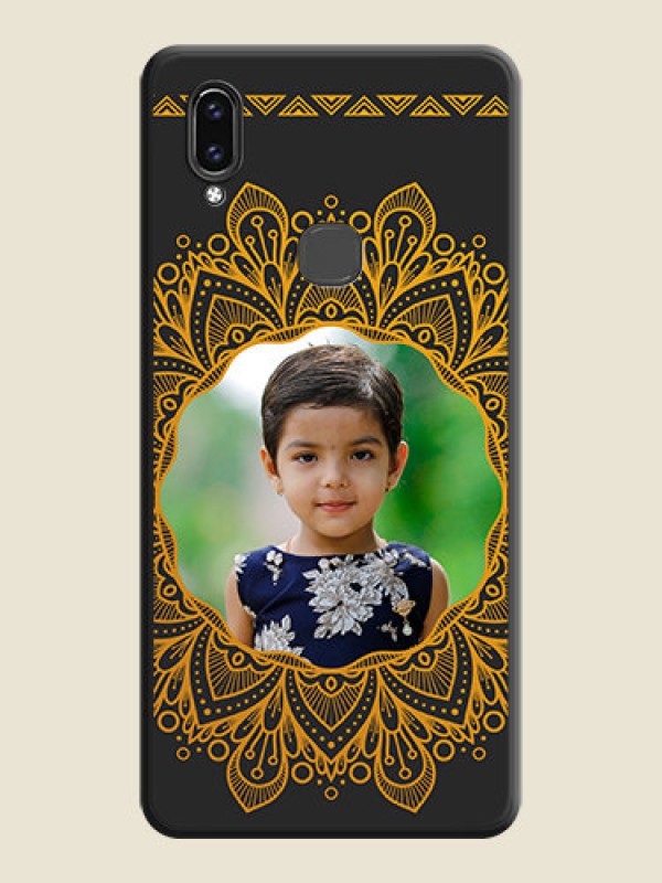Custom Round Image with Floral Design on Photo on Space Black Soft Matte Mobile Cover - Vivo V9