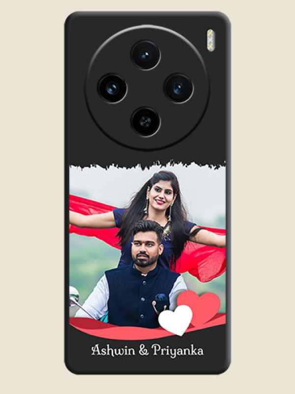 Custom Pink Color Love Shaped Ribbon Design with Text on Space Black Custom Soft Matte Phone Back Cover - Vivo X100 5G