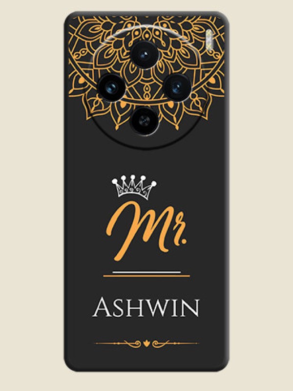 Custom Mr Name with Floral Design on Personalised Space Black Soft Matte Cases - Vivo X100 5G