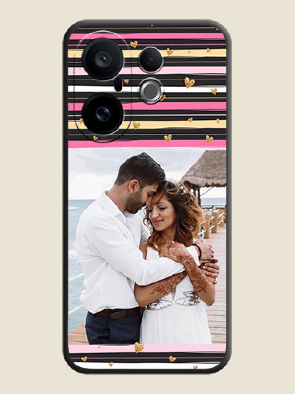 Custom Multicolor Lines and Golden Love Symbols Design on Photo On Space Black Custom Soft Matte Mobile Back Cover - Vivo X200 FE 5G