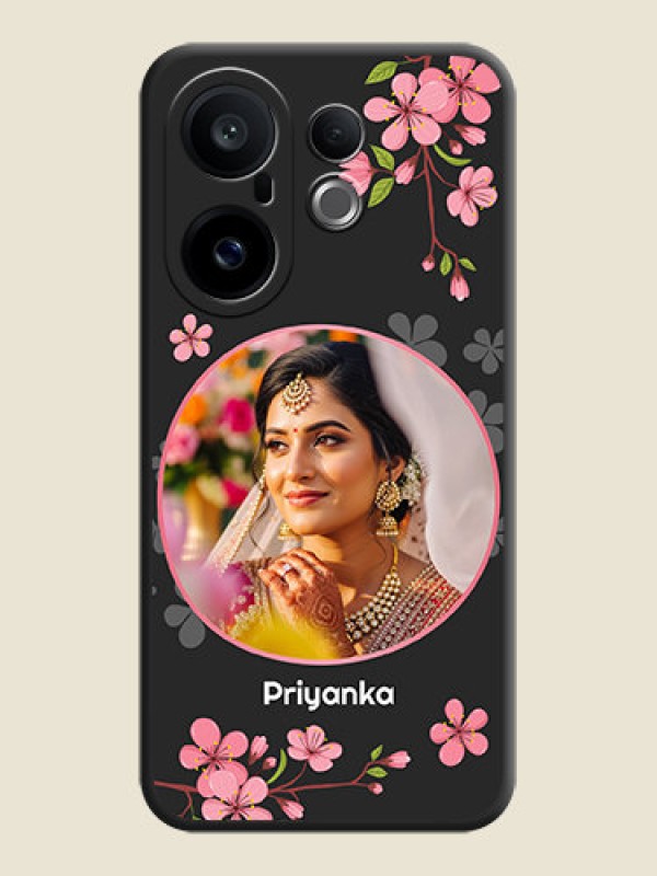 Custom Round Image with Pink Color Floral Design on Photo On Space Black Custom Soft Matte Mobile Back Cover - Vivo X200 FE 5G