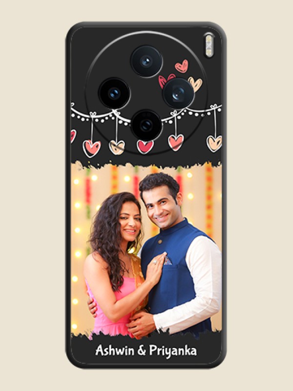 Custom Pink Love Hangings with Name On Space Black Custom Soft Matte Mobile Back Cover - Vivo X200T 5G