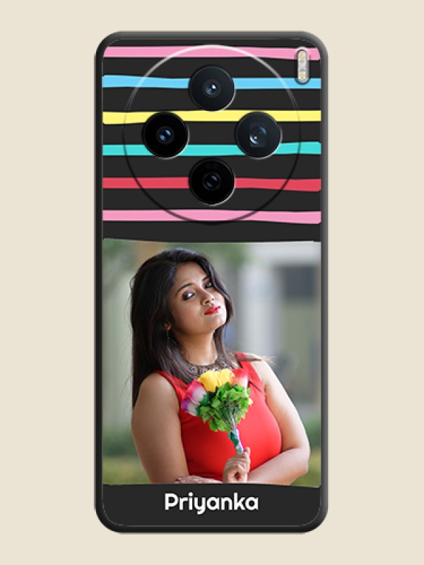 Custom Multicolor Lines with Image On Space Black Custom Soft Matte Mobile Back Cover - Vivo X200T 5G