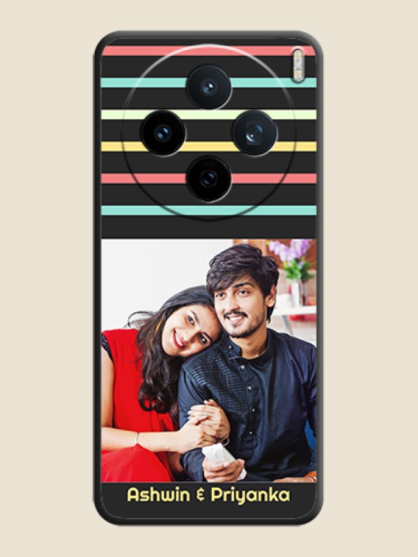 Custom Color Stripes with Photo and Text on Photo On Space Black Custom Soft Matte Mobile Back Cover - Vivo X200T 5G