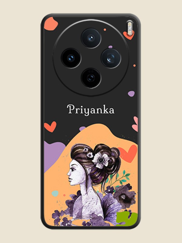 Custom Namecase For Her With Fancy Lady Image On Space Black Custom Soft Matte Mobile Back Cover - Vivo X200T 5G