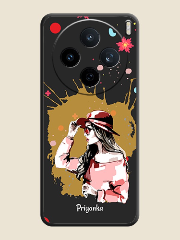 Custom Mordern Lady With Color Splash Background With Custom Text On Space Black Custom Soft Matte Mobile Back Cover - Vivo X200T 5G