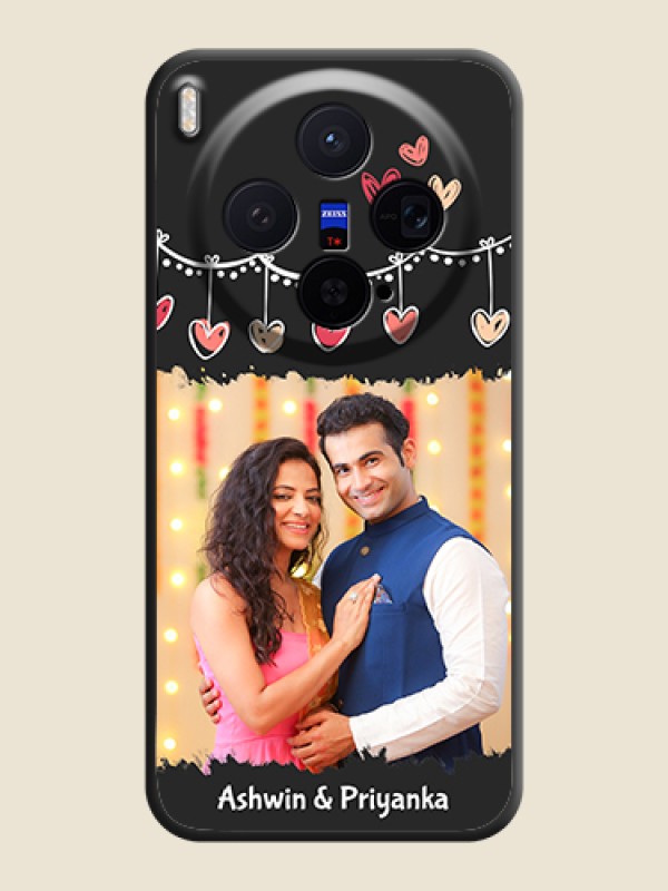 Custom Pink Love Hangings with Name On Space Black Custom Soft Matte Mobile Back Cover - Vivo X300 5G