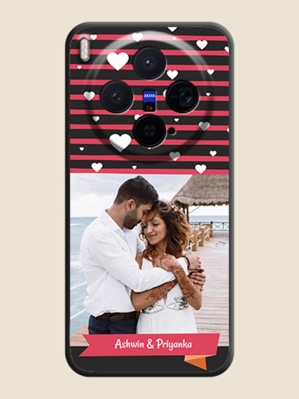 Custom White Color Love Symbols with Pink Lines Pattern On Space Black Custom Soft Matte Mobile Back Cover - Vivo X300 5G