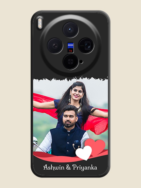 Custom Pin Color Love Shaped Ribbon Design with Text On Space Black Custom Soft Matte Mobile Back Cover - Vivo X300 5G