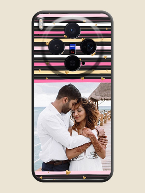 Custom Multicolor Lines and Golden Love Symbols Design on Photo On Space Black Custom Soft Matte Mobile Back Cover - Vivo X300 5G