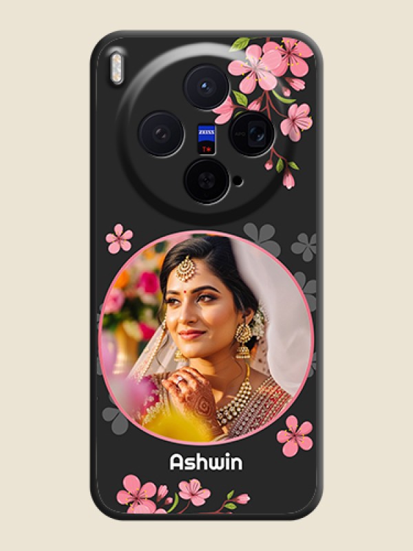 Custom Round Image with Pink Color Floral Design on Photo On Space Black Custom Soft Matte Mobile Back Cover - Vivo X300 5G