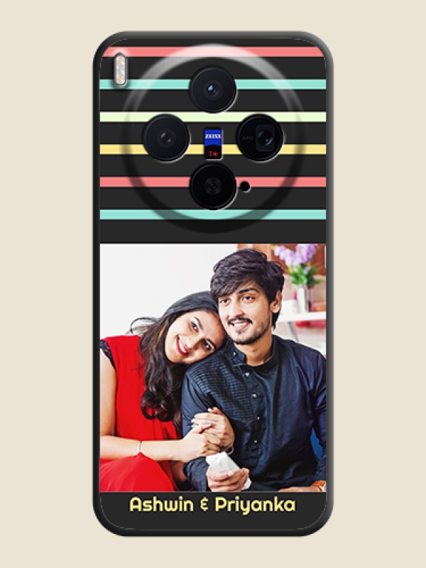 Custom Color Stripes with Photo and Text on Photo On Space Black Custom Soft Matte Mobile Back Cover - Vivo X300 5G