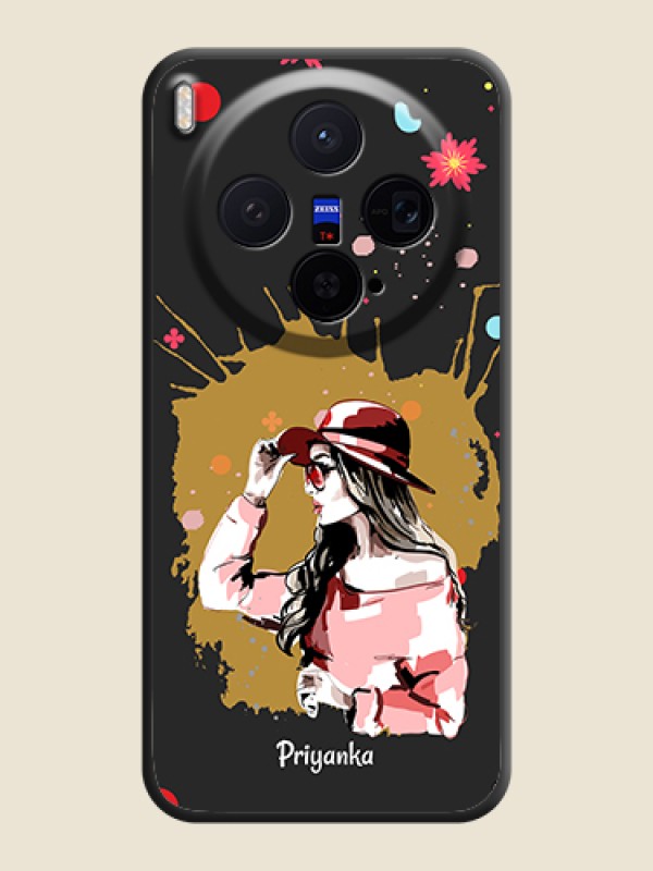 Custom Mordern Lady With Color Splash Background With Custom Text On Space Black Custom Soft Matte Mobile Back Cover - Vivo X300 5G