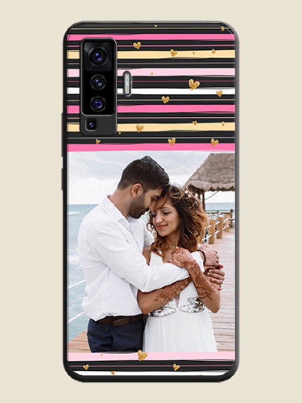 Custom Multicolor Lines and Golden Love Symbols Design - Photo on Space Black Soft Matte Mobile Cover - Vivo X50 