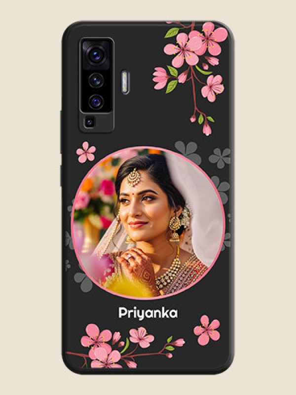 Custom Round Image with Pink Color Floral Design - Photo on Space Black Soft Matte Back Cover - Vivo X50 