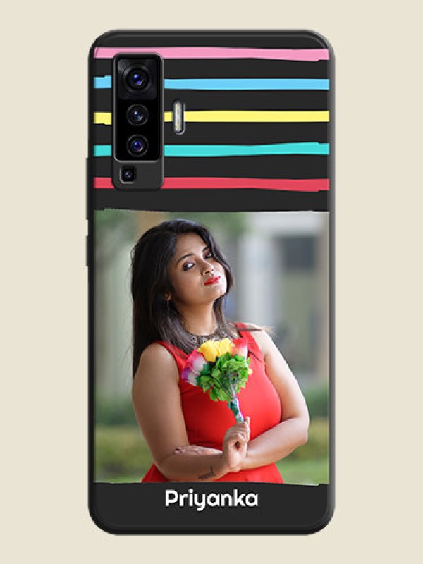 Custom Multicolor Lines with Image on Space Black Personalized Soft Matte Phone Covers - Vivo X50 
