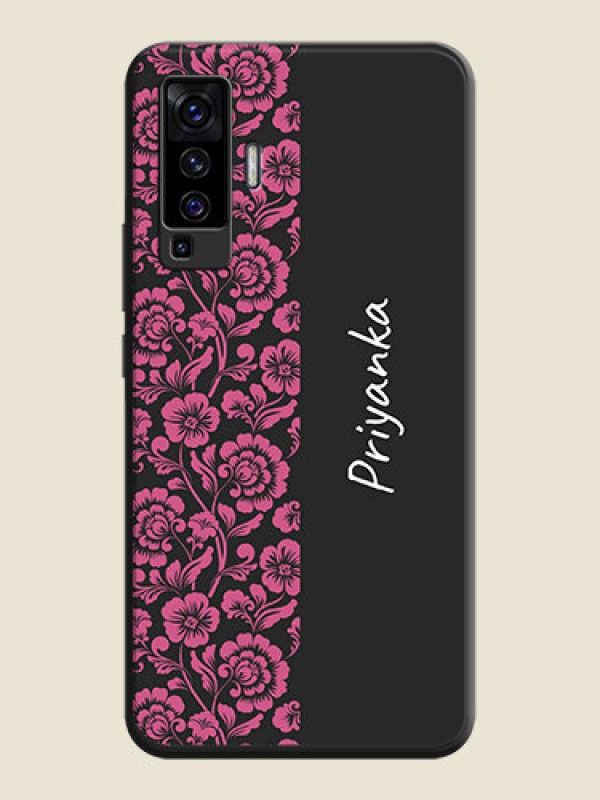 Custom Pink Floral Pattern Design With Custom Text On Space Black Personalized Soft Matte Phone Covers -Vivo X50 5G