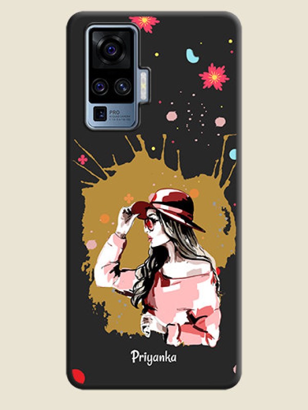 Custom Mordern Lady With Color Splash Background With Custom Text On Space Black Personalized Soft Matte Phone Covers -Vivo X50 Pro 5G