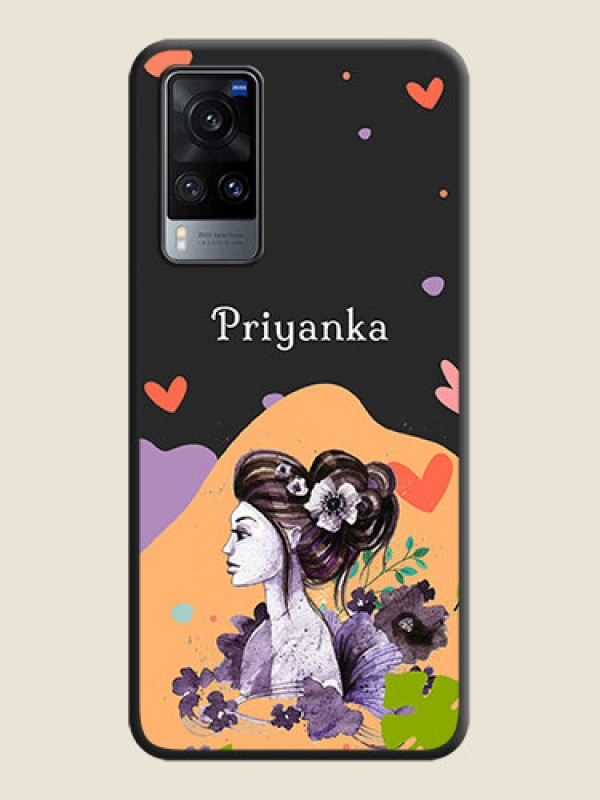 Custom Namecase For Her With Fancy Lady Image On Space Black Personalized Soft Matte Phone Covers -Vivo X60 5G