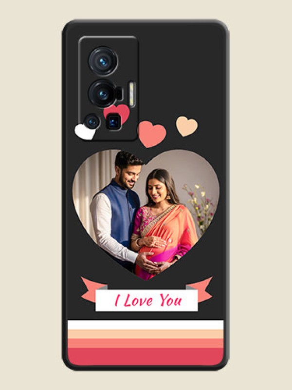 Custom Love Shaped Photo with Colorful Stripes on Personalised Space Black Soft Matte Cases - Vivo X70 Pro 5G