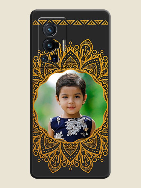 Custom Round Image with Floral Design on Photo on Space Black Soft Matte Mobile Cover - Vivo X70 Pro 5G