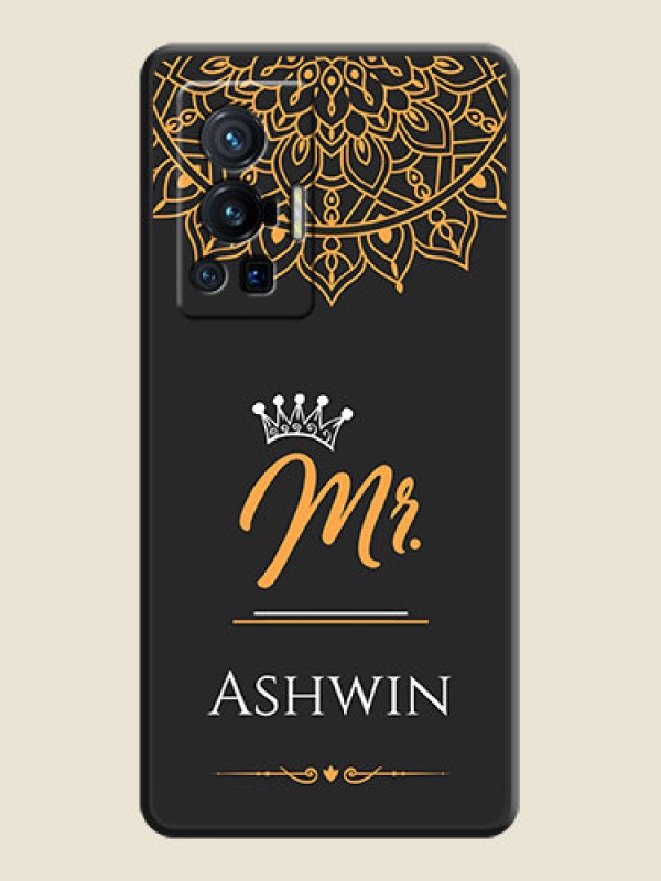 Custom Mr Name with Floral Design  on Personalised Space Black Soft Matte Cases - Vivo X70 Pro 5G