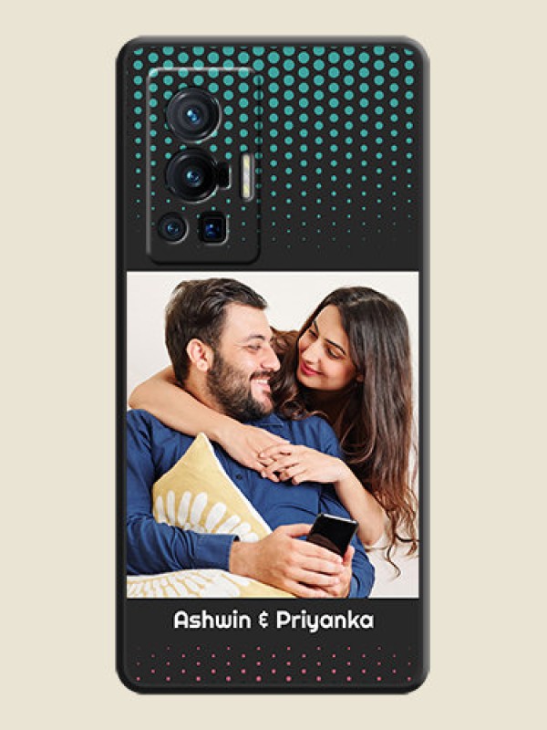 Custom Faded Dots with Grunge Photo Frame and Text on Space Black Custom Soft Matte Phone Cases - Vivo X70 Pro 5G