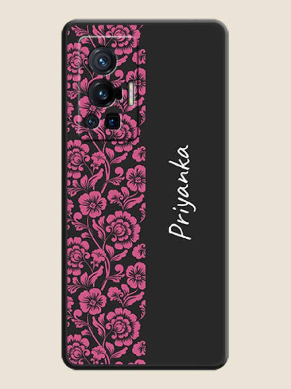 Custom Pink Floral Pattern Design With Custom Text On Space Black Personalized Soft Matte Phone Covers -Vivo X70 Pro 5G