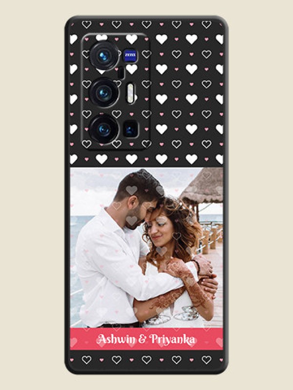 Custom White Color Love Symbols with Text Design on Photo on Space Black Soft Matte Phone Cover - Vivo X70 Pro Plus 5G