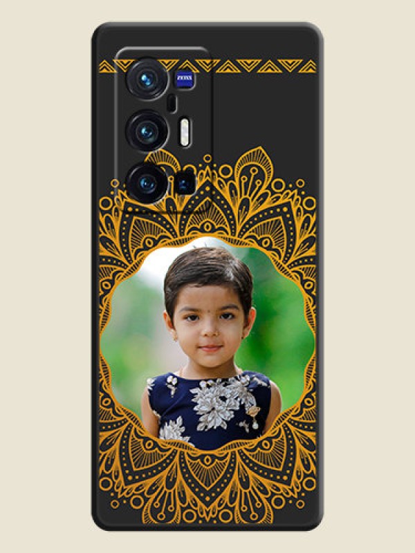 Custom Round Image with Floral Design on Photo on Space Black Soft Matte Mobile Cover - Vivo X70 Pro Plus 5G