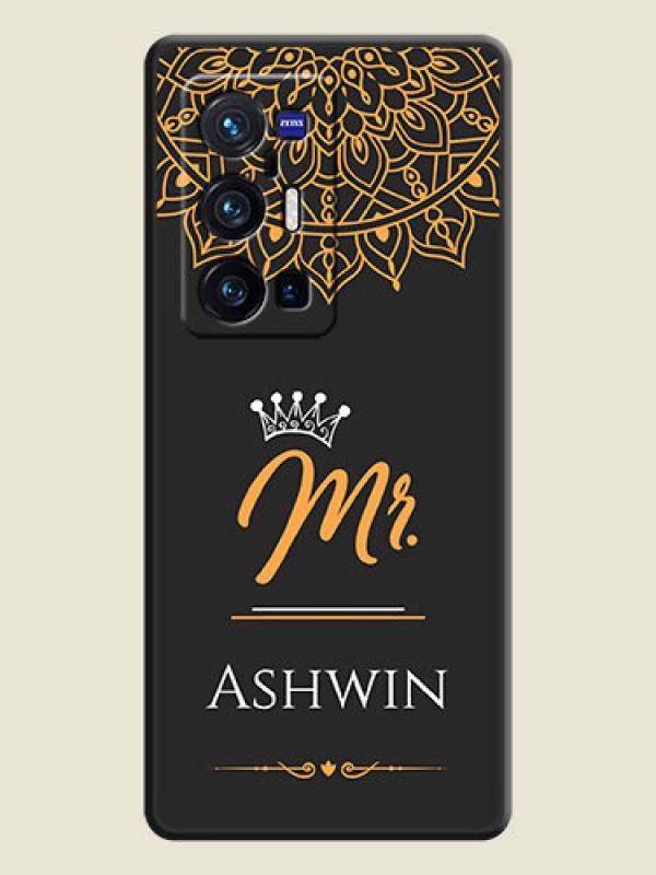 Custom Mr Name with Floral Design  on Personalised Space Black Soft Matte Cases - Vivo X70 Pro Plus 5G