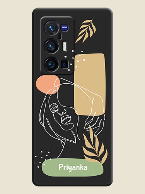 Custom Custom Text With Line Art Of Women & Leaves Design On Space Black Personalized Soft Matte Phone Covers -Vivo X70 Pro Plus 5G