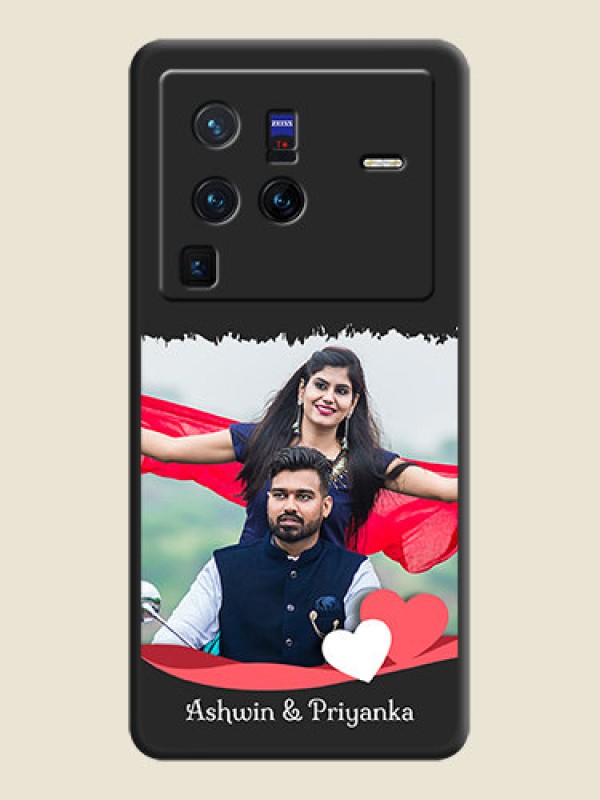 Custom Pin Color Love Shaped Ribbon Design with Text on Space Black Custom Soft Matte Phone Back Cover - Vivo X80 Pro 5G