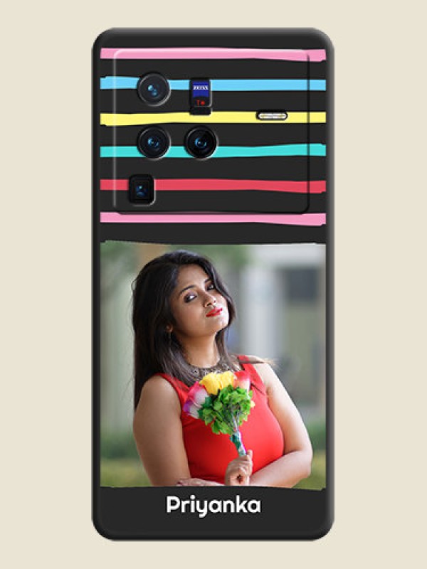 Custom Multicolor Lines with Image on Space Black Personalized Soft Matte Phone Covers - Vivo X80 Pro 5G