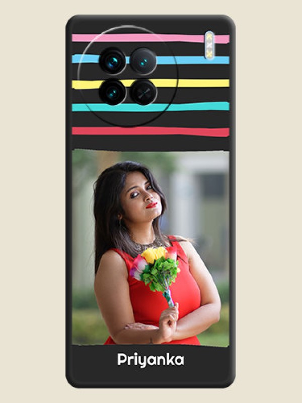 Custom Multicolor Lines with Image on Space Black Personalized Soft Matte Phone Covers - Vivo X90 5G