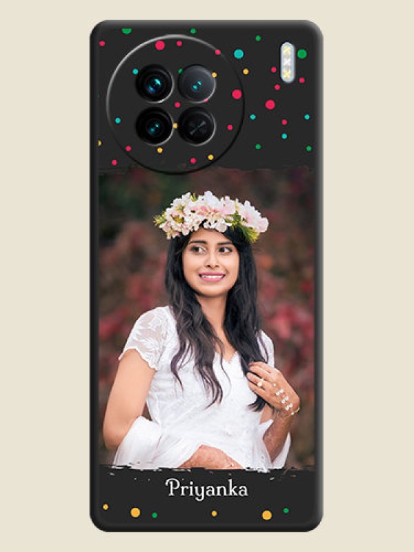 Custom Multicolor Dotted Pattern with Text on Space Black Custom Soft Matte Phone Back Cover - Vivo X90 5G