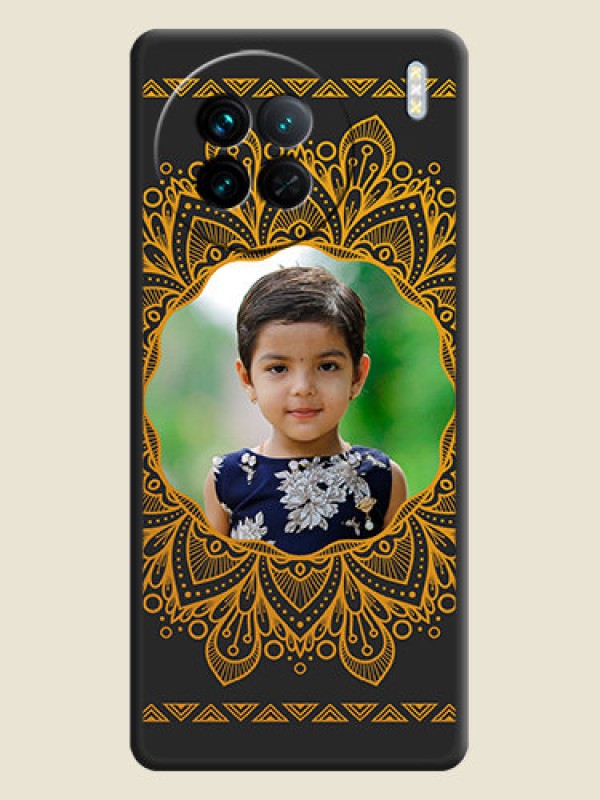 Custom Round Image with Floral Design on Photo on Space Black Soft Matte Mobile Cover - Vivo X90 5G
