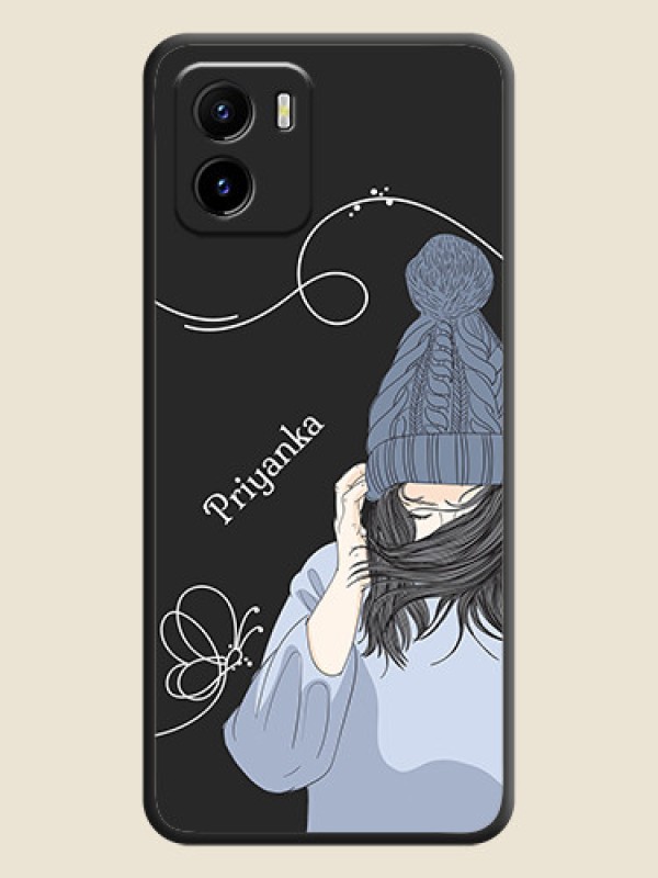 Custom Girl With Blue Winter Outfiit Custom Text Design On Space Black Personalized Soft Matte Phone Covers -Vivo Y01