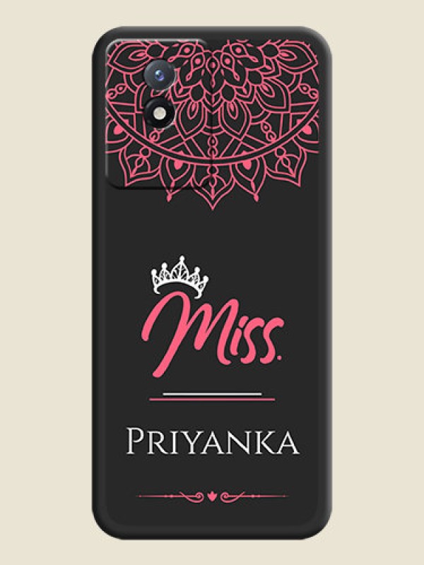 Custom Mrs Name with Floral Design on Space Black Personalized Soft Matte Phone Covers - Vivo Y02